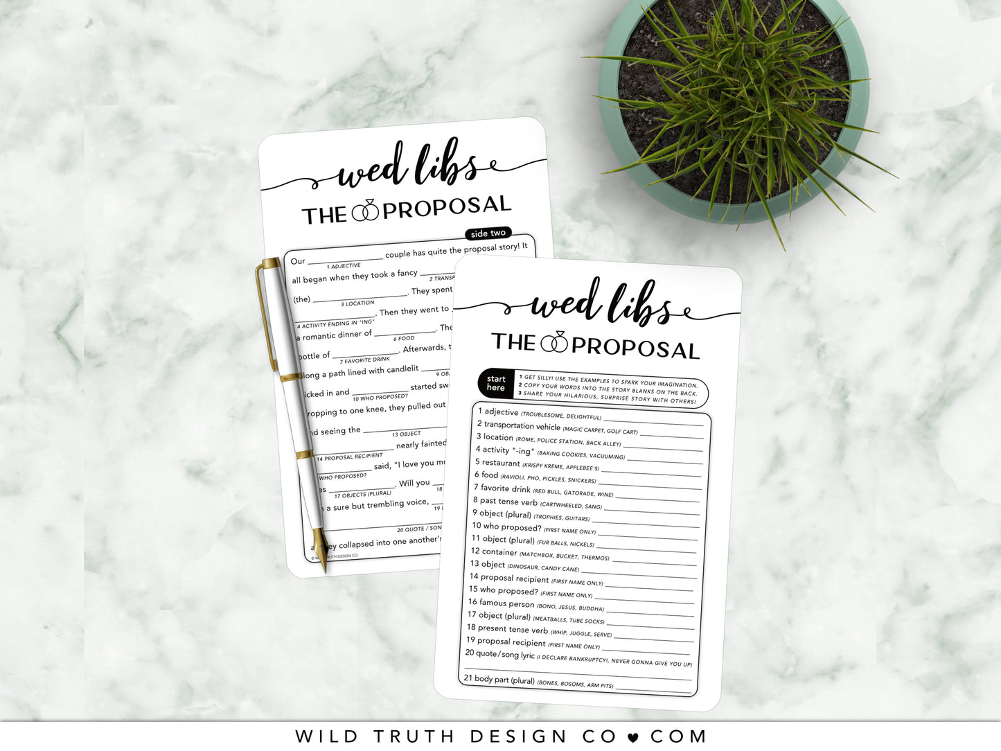 Funny Wedding Mad Libs Game - Proposal Story - Elegant