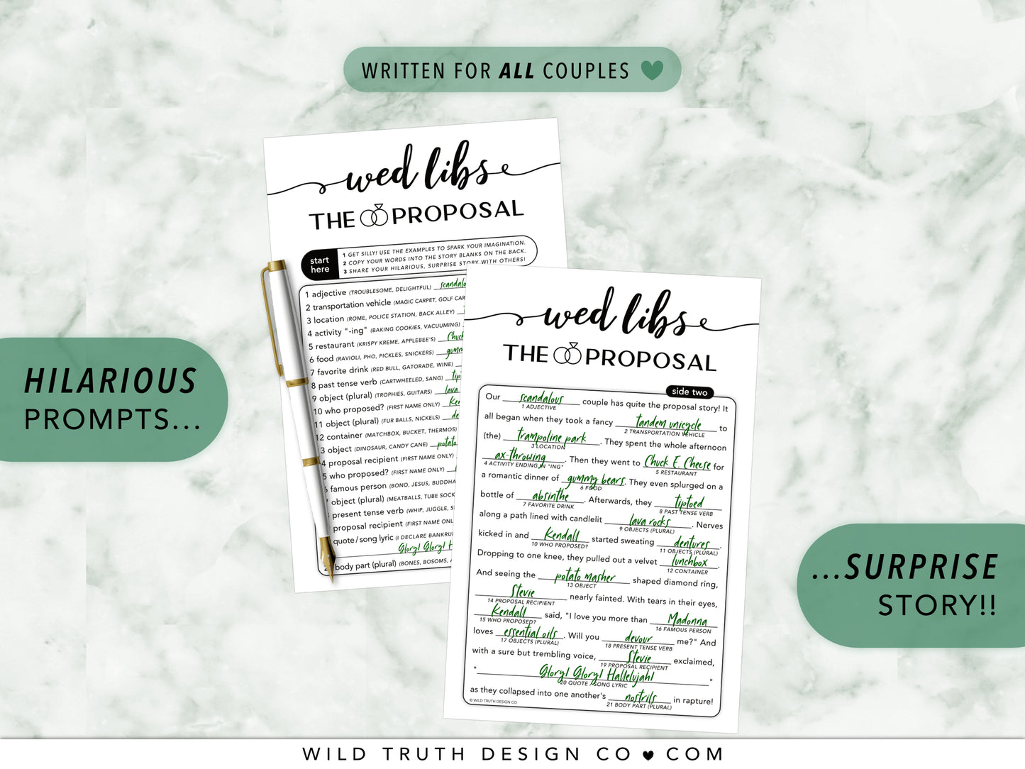 Funny Wedding Mad Libs Game - Proposal Story - Elegant