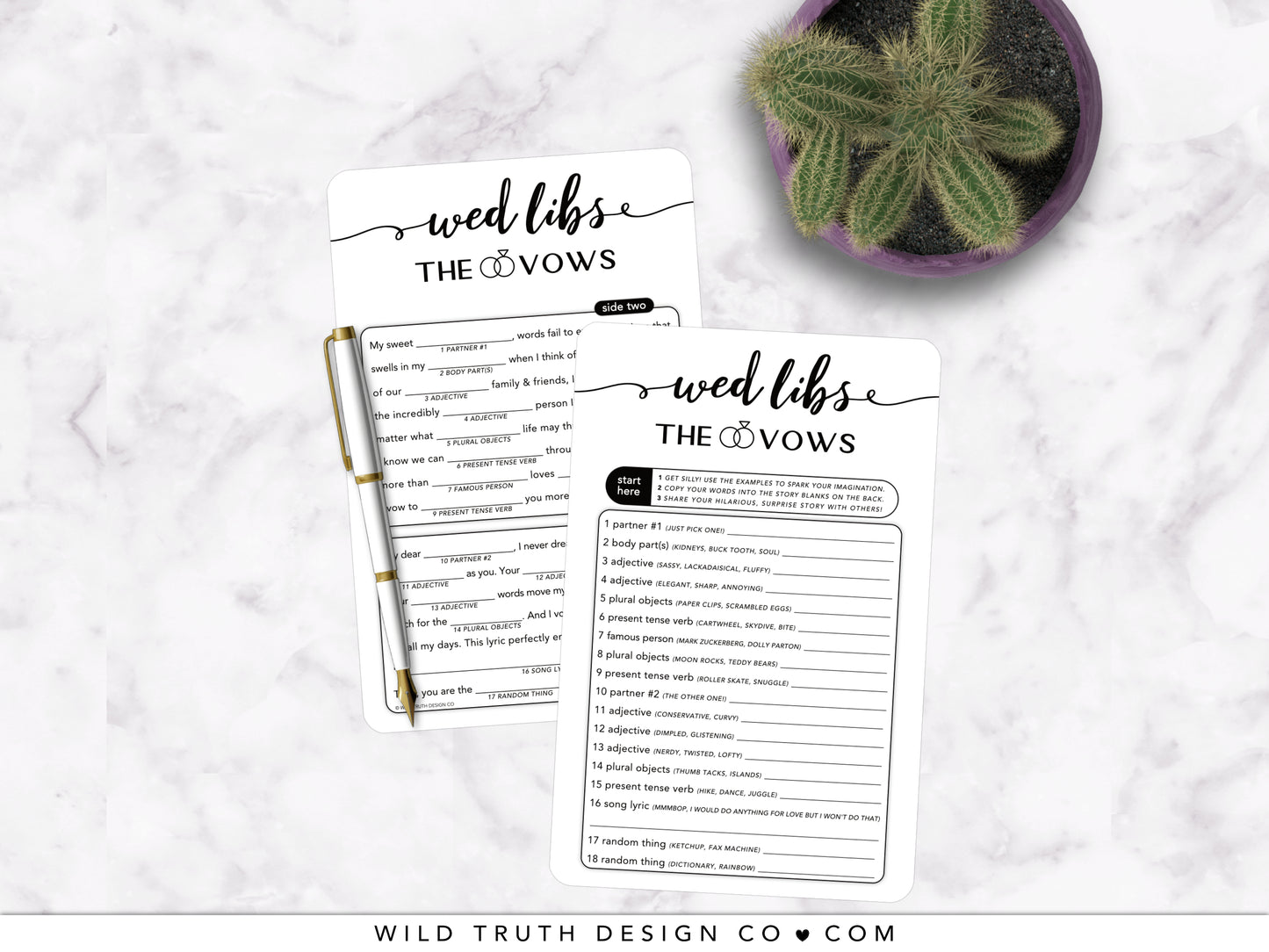 Funny Wedding Mad Libs Game - Marriage Vows Story - Elegant