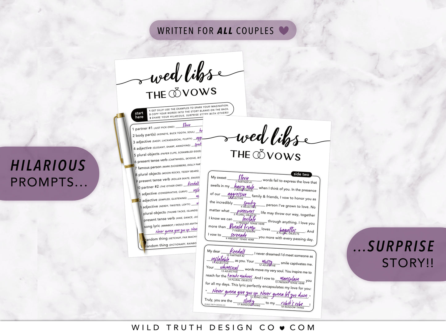 Funny Wedding Mad Libs Game - Marriage Vows Story - Elegant