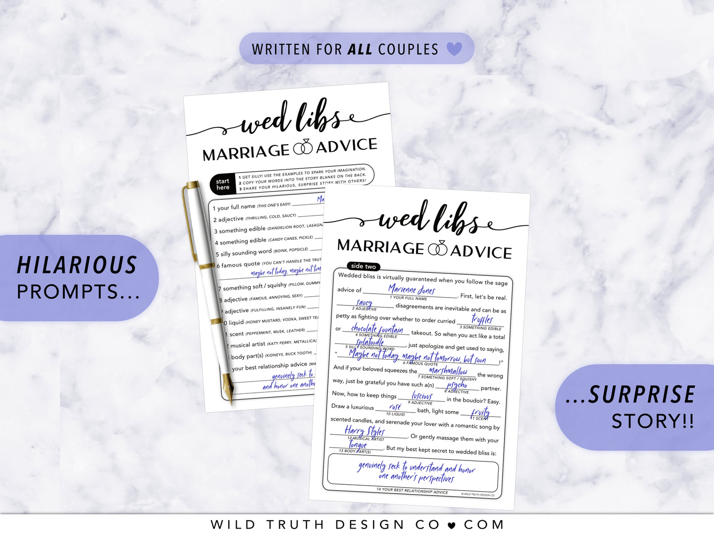 Fun Alternative Wedding Guest Book - Marriage Advice Mad Libs Game - Elegant