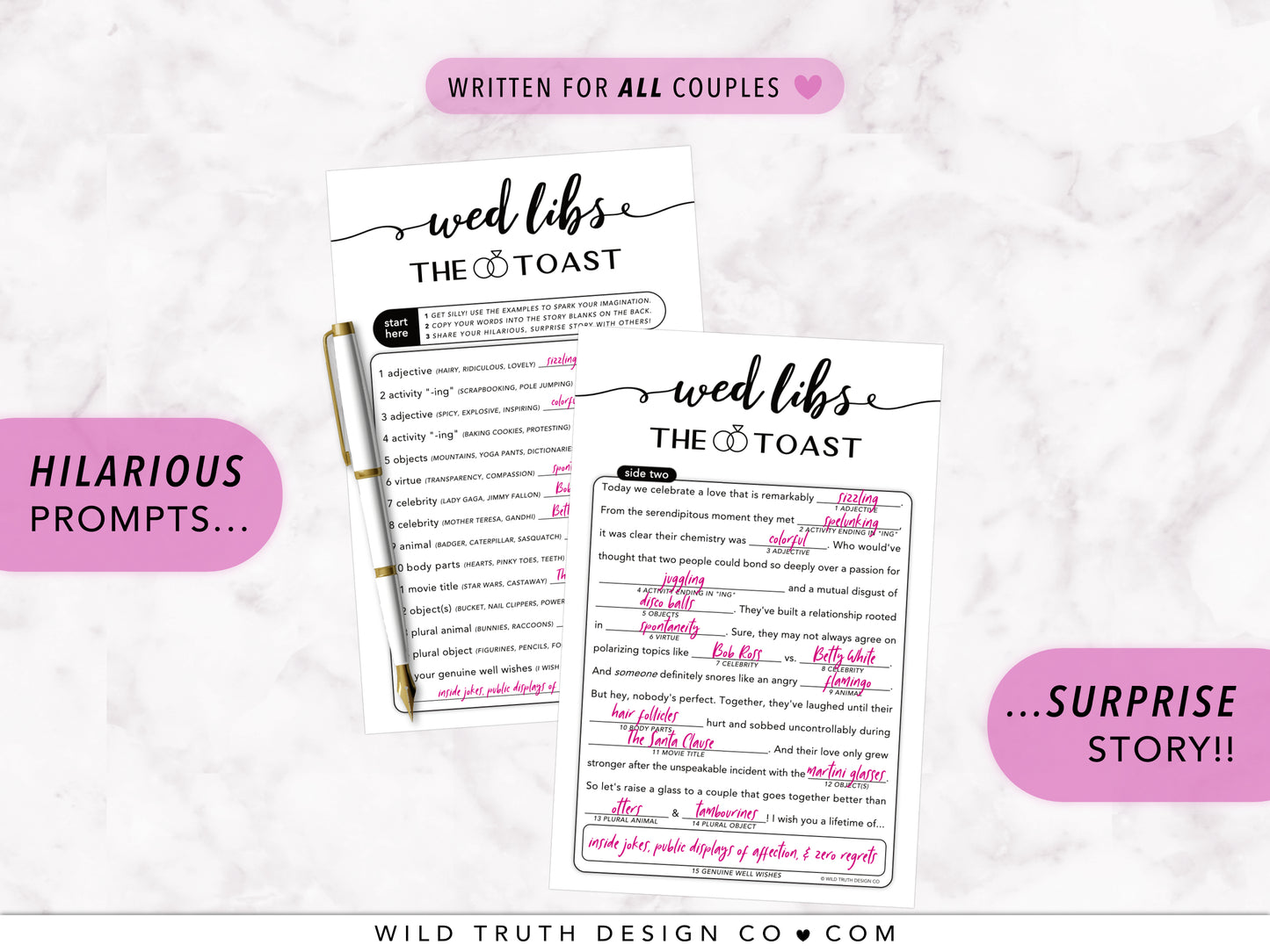 Marriage Toast Mad Libs Game - Fun Alternative Wedding Guest Book - Elegant