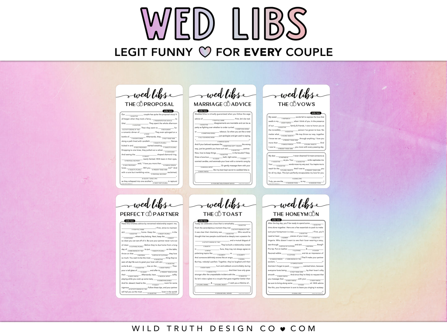 Funny Wedding Mad Libs Games - Elegant, Formal