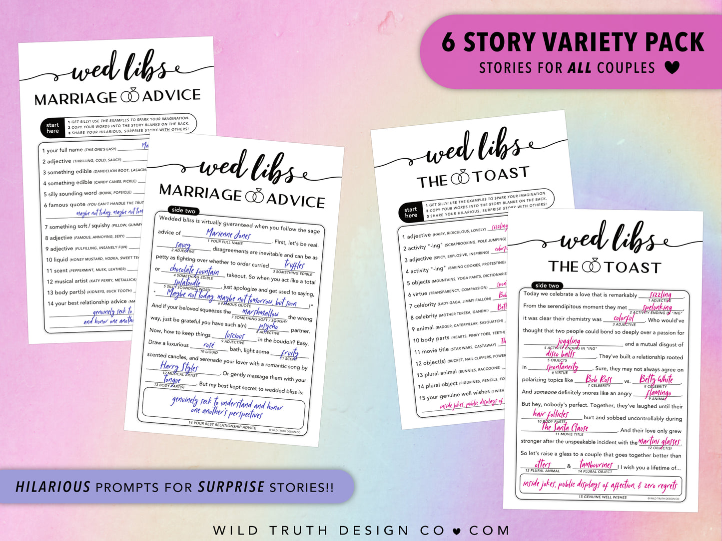 Funny Wedding Mad Libs Games - Elegant, Formal