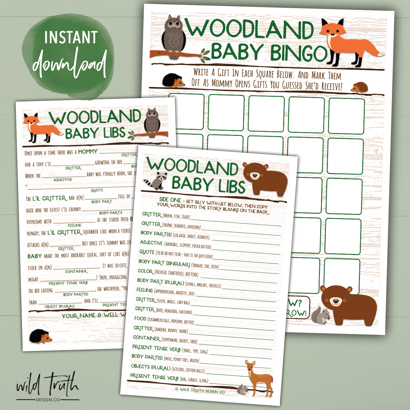 woodland animals baby shower games