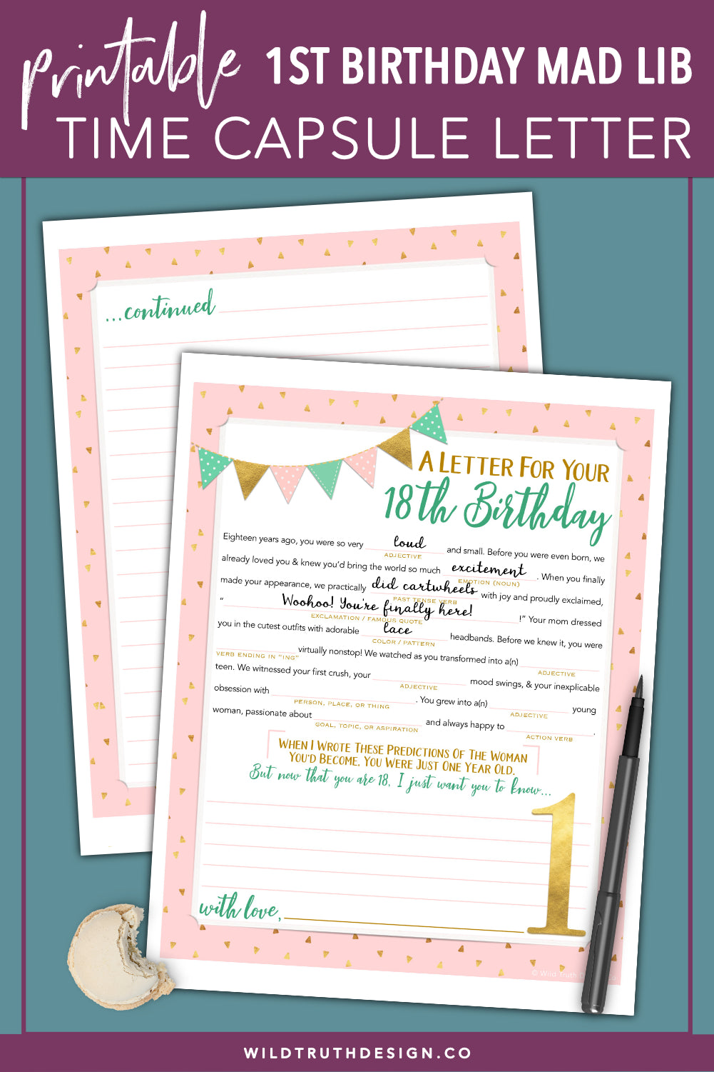 1st Birthday Time Capsule Girl Mad Lib Letter