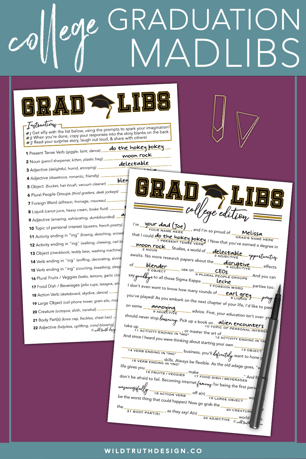 Grad Libs College University Graduation Party Game