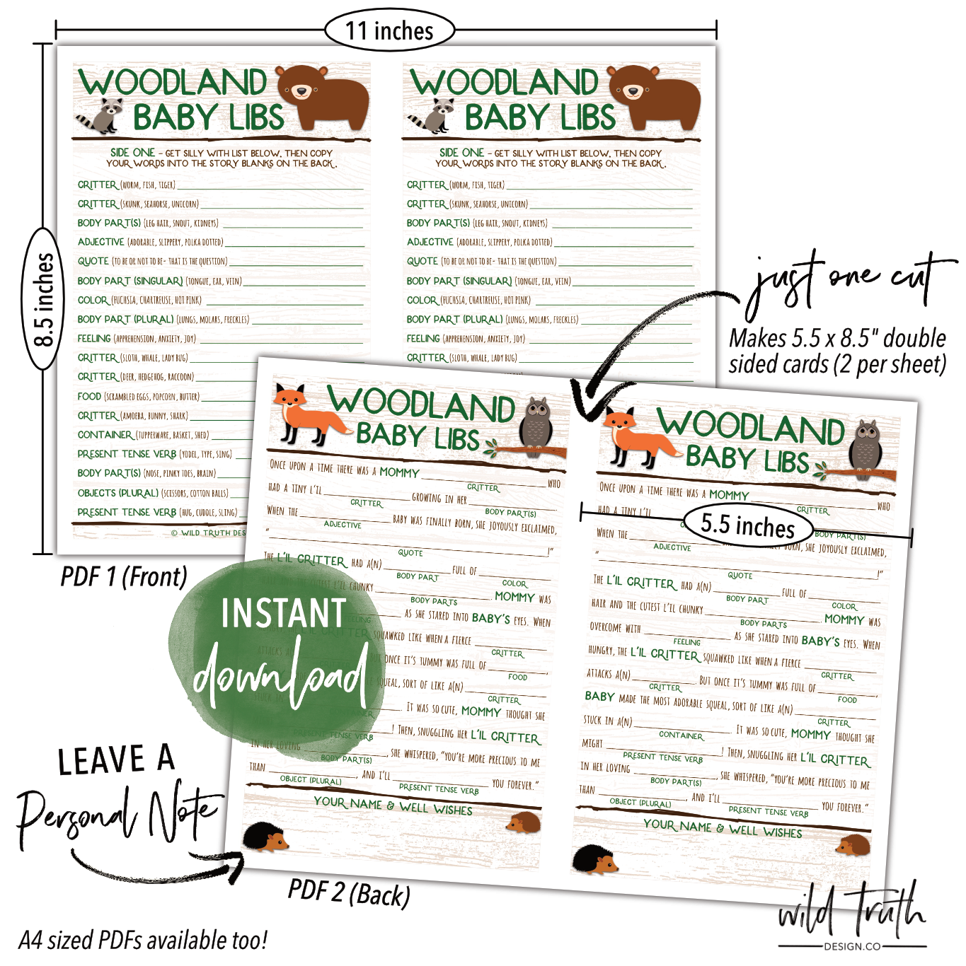woodland animals baby shower mad lib