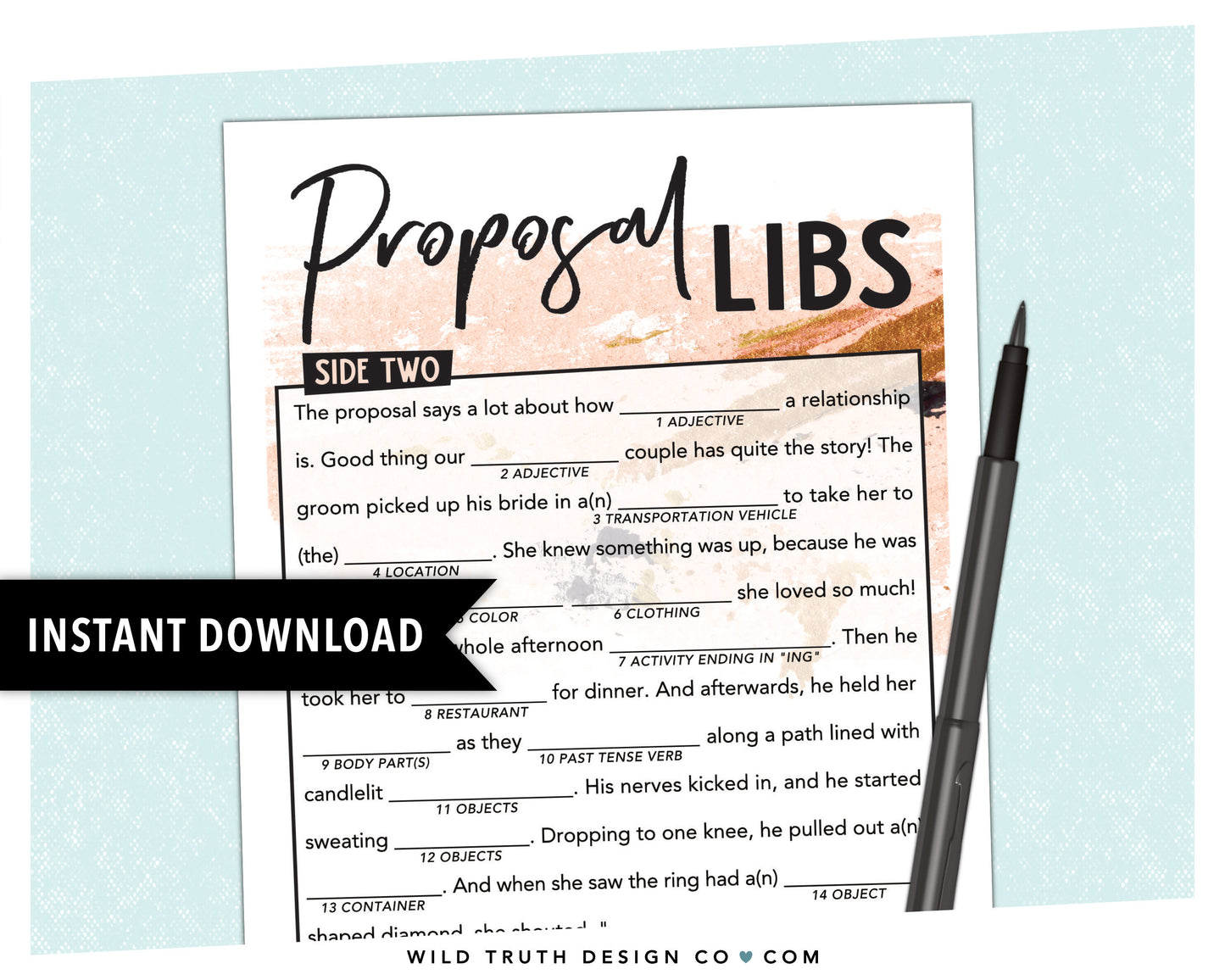 Proposal Wedding Mad Lib