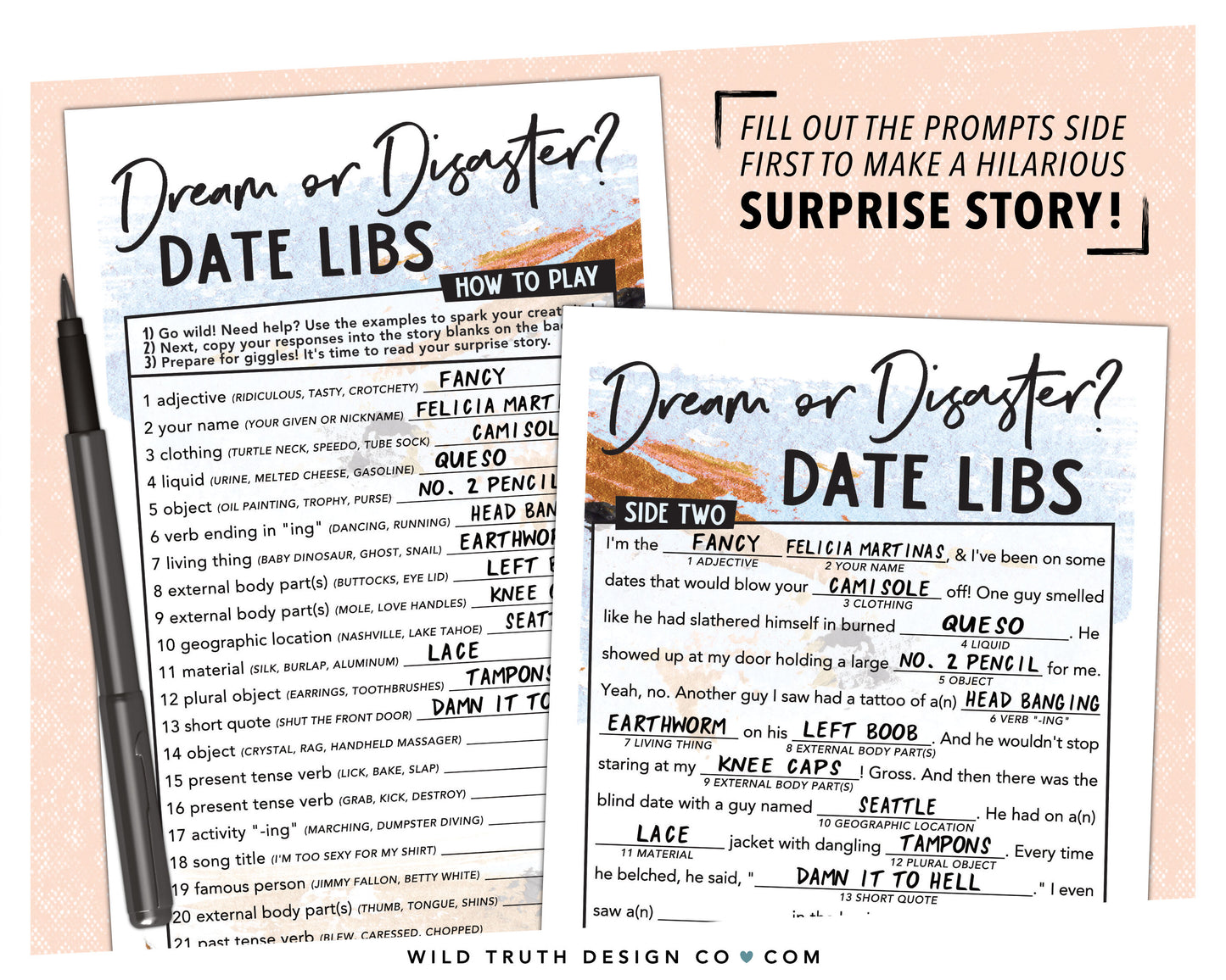 Bridal Shower Mad Lib - Dream or Disaster Date Game