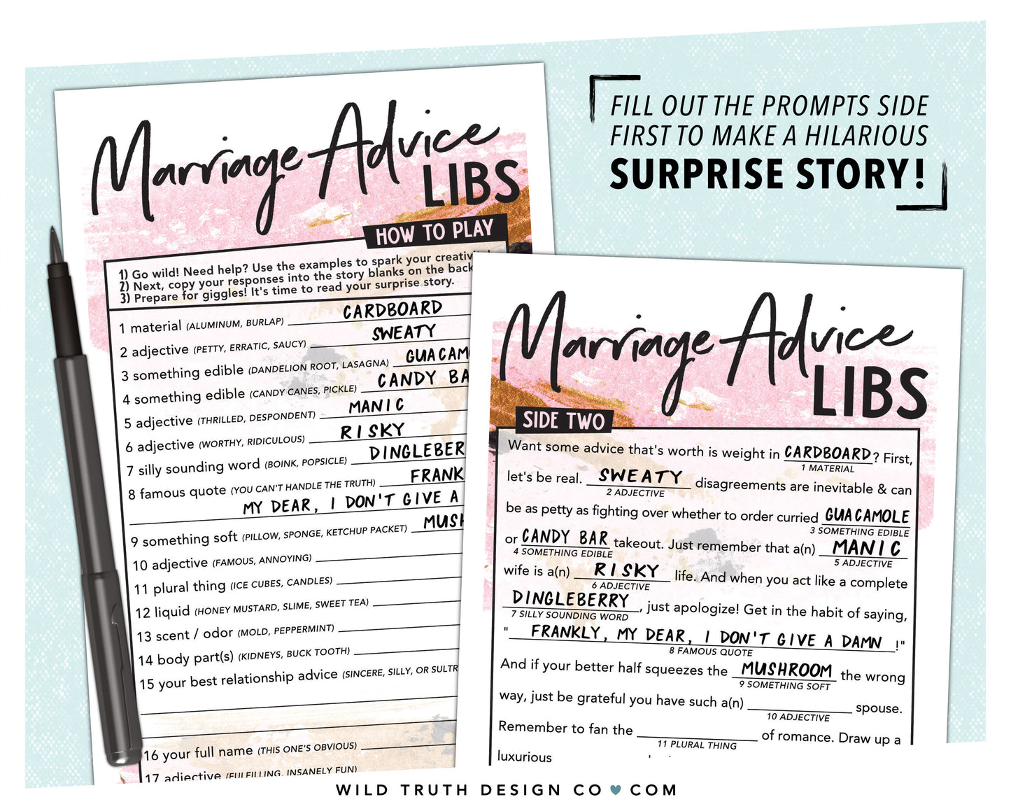 Marriage Advice Wedding MadLibs