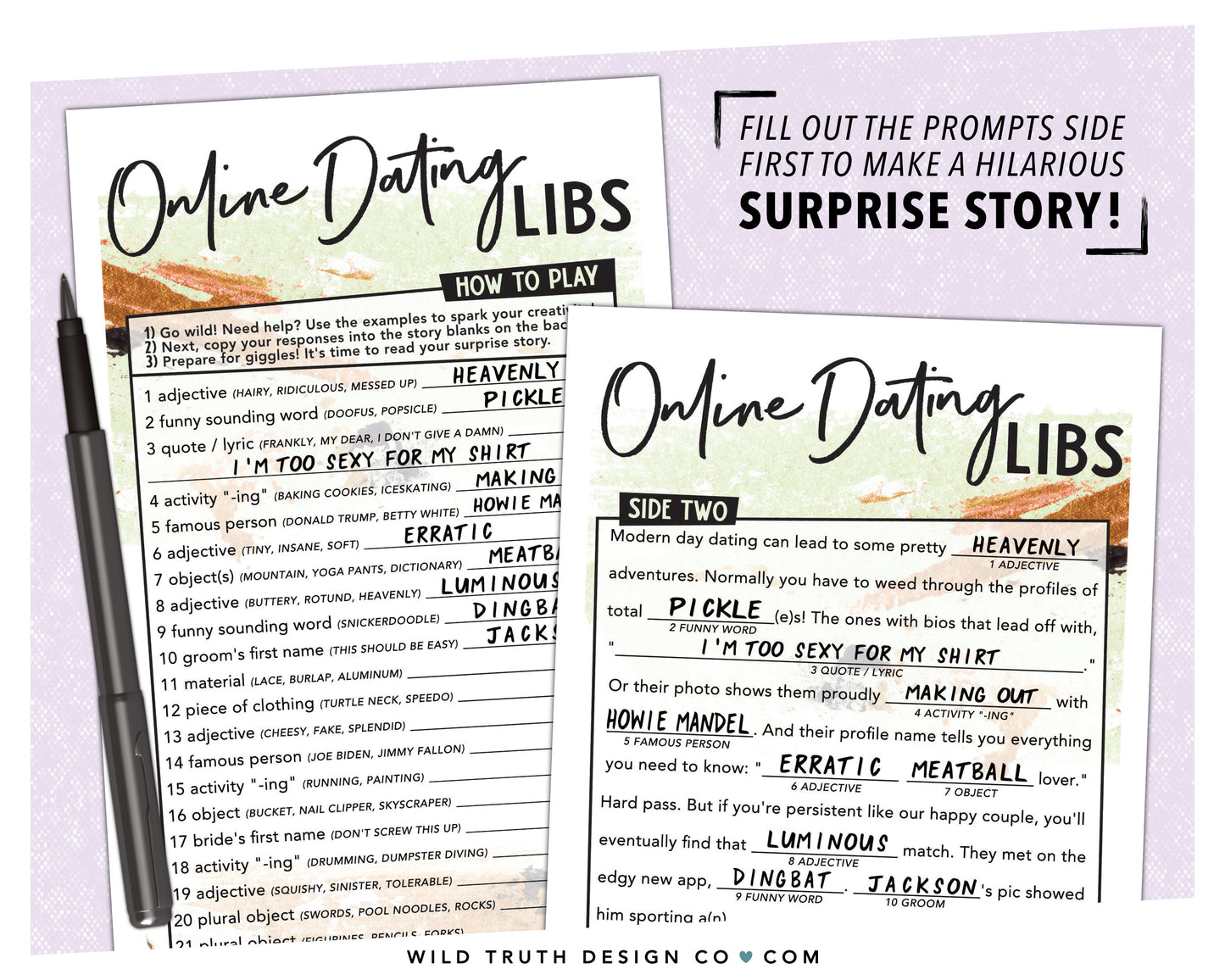 Bridal Shower Mad Lib - Online Dating Game