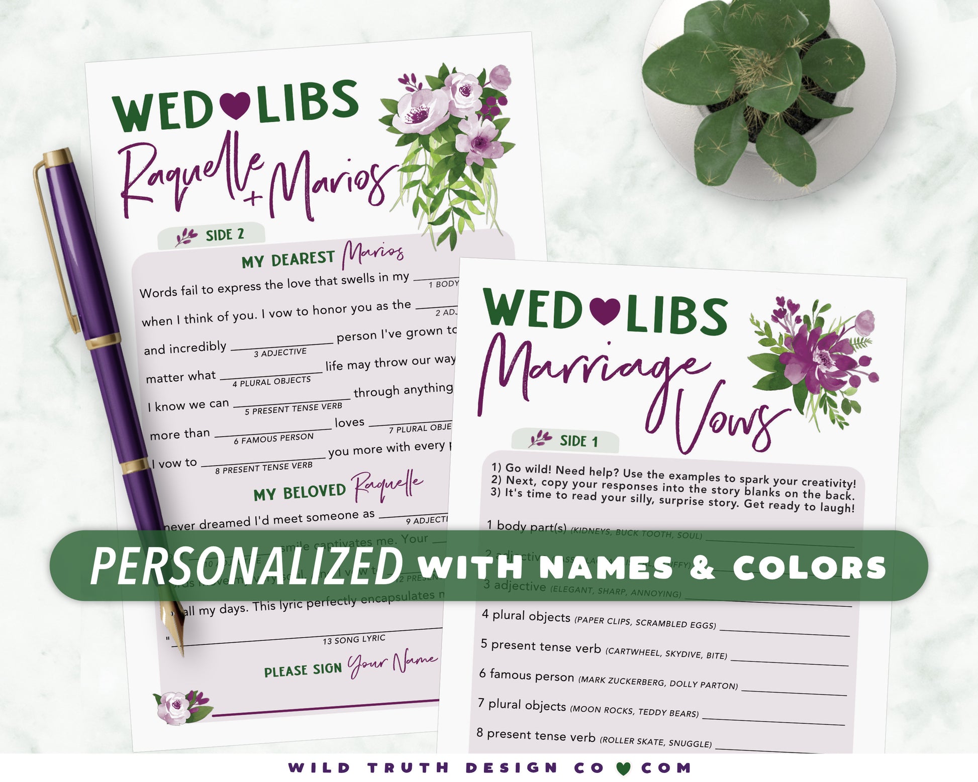 Personalized Wed Libs - Printed Cards - Marriage Vows Madlib Game - Wedding Guest Book - Floral Tropical Plants - Rehearsal Dinner - Engagement Party - Bridal Shower - Reception - Bachelorette - Couples Shower Mad Lib