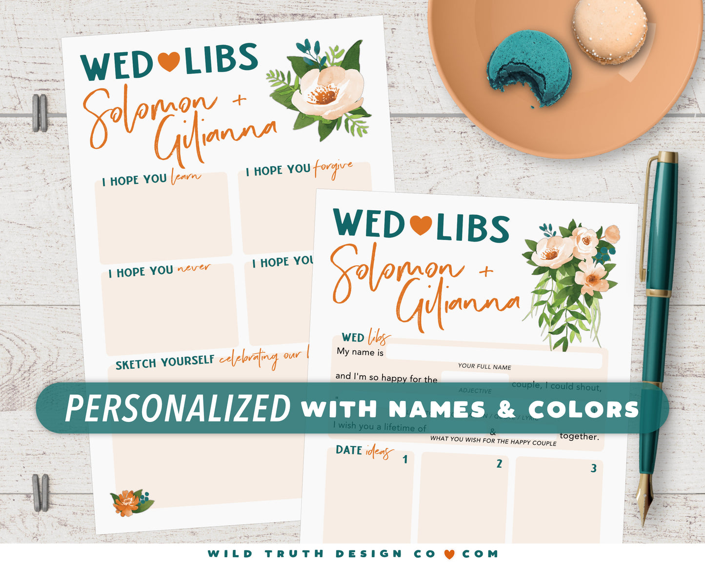 Personalized Wed Libs - Printed Cards - Well Wishes, Marriage Advice, Madlib Game - Wedding Guest Book - Floral Tropical Plants - Rehearsal Dinner - Engagement Party - Bridal Shower - Reception - Bachelorette - Couples Shower Mad Lib
