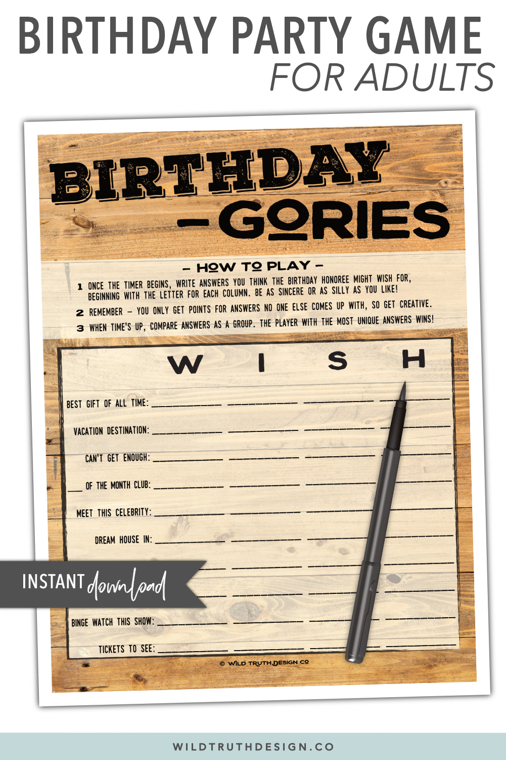 Birthday-gories Game - Unique Birthday Party Printable For Adults – Wild  Truth Design Co