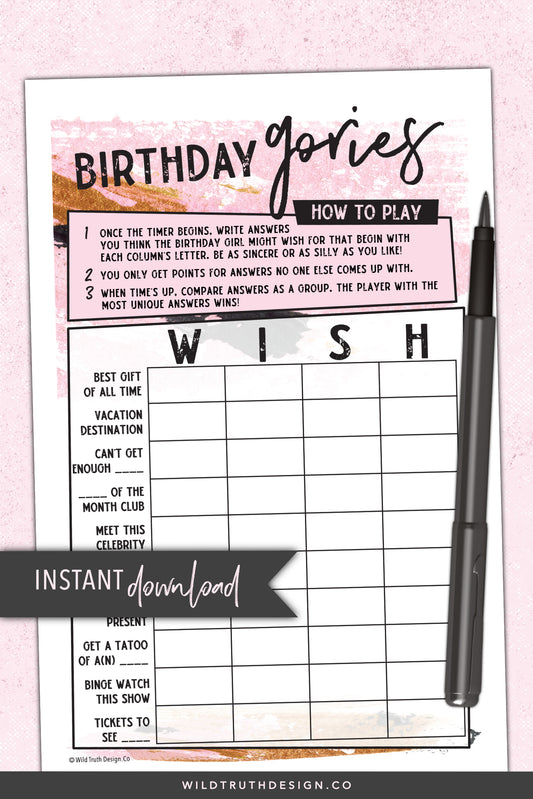 Birthday Scattergories Party Game For Adults Women