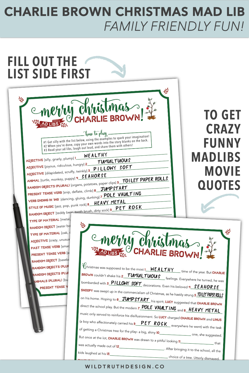 Charlie Brown Christmas Game - Holiday Mad Libs