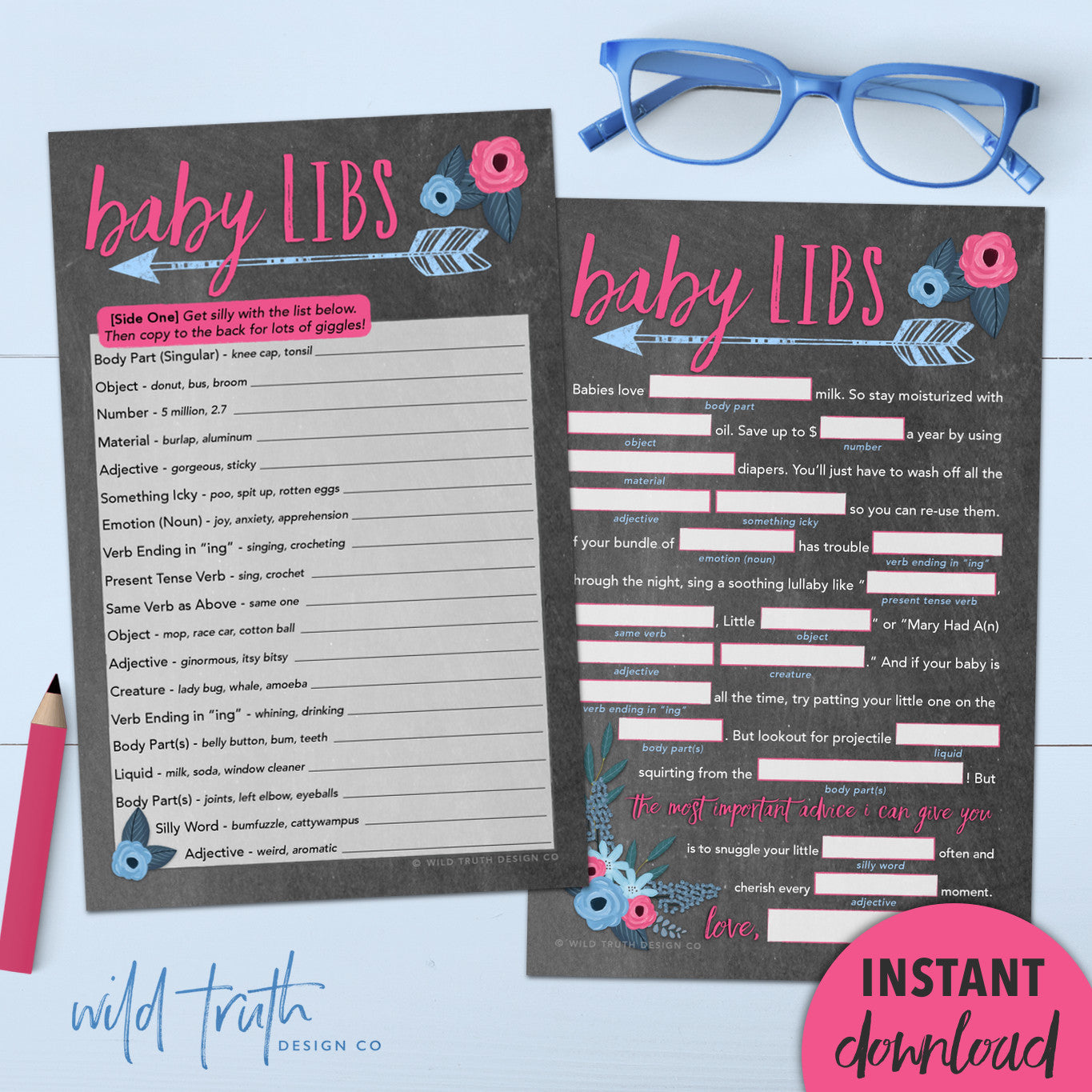 Gender Neutral Baby Shower Mad Lib Game - Chalkboard – Wild Truth Design Co