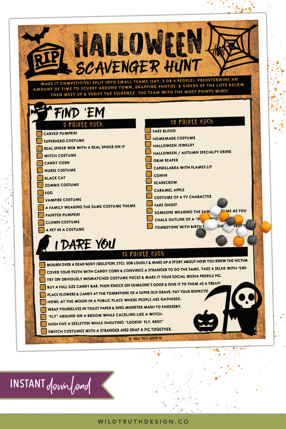 Halloween Scavenger Hunt for Teens Printable