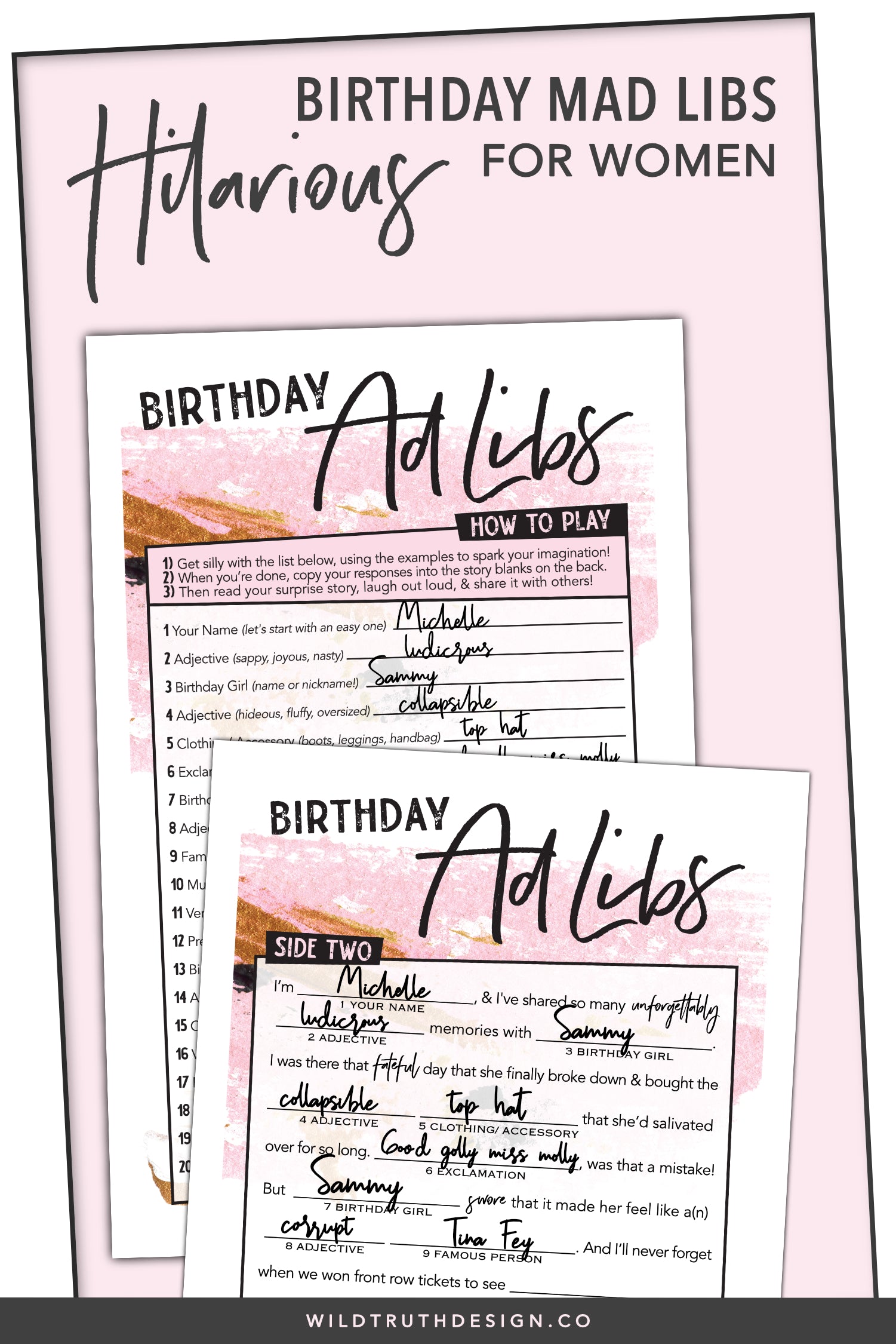 Hilarious Birthday Madlibs Women Adult Party Game Printable