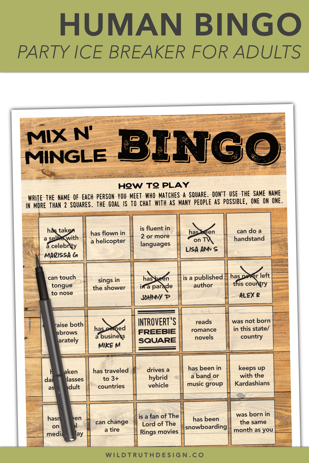 human-bingo-game-men-women-party-mixer-game-printable-wild-truth-design-co for Birthday Party Bingo Free Printable Human Bingo Game - Men & Women - Party Mixer Game (Printable) – Wild Truth Design Co for Birthday Party Bingo Free Printable