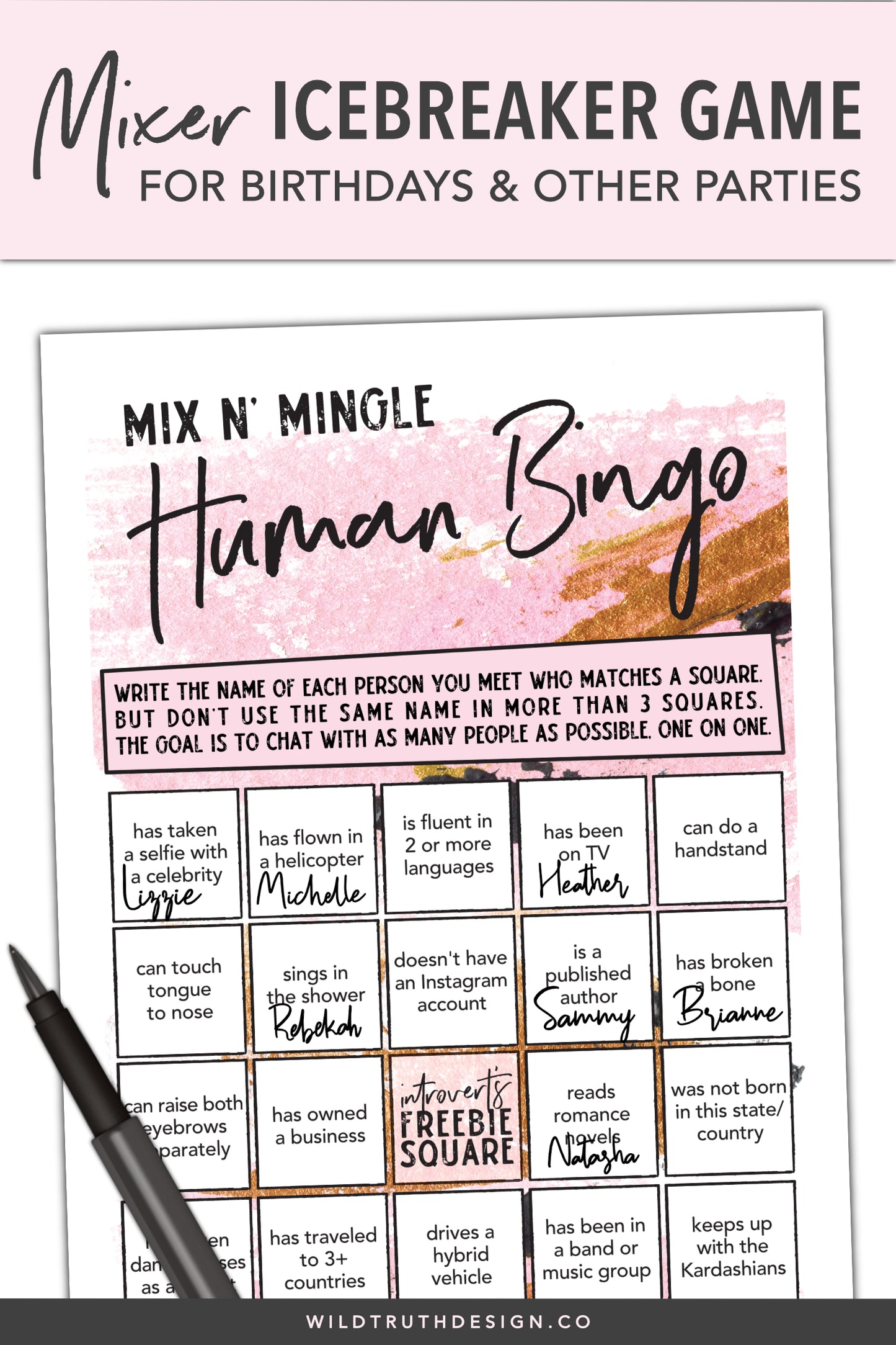 Human Bingo Icebreaker Game Adults Birthday