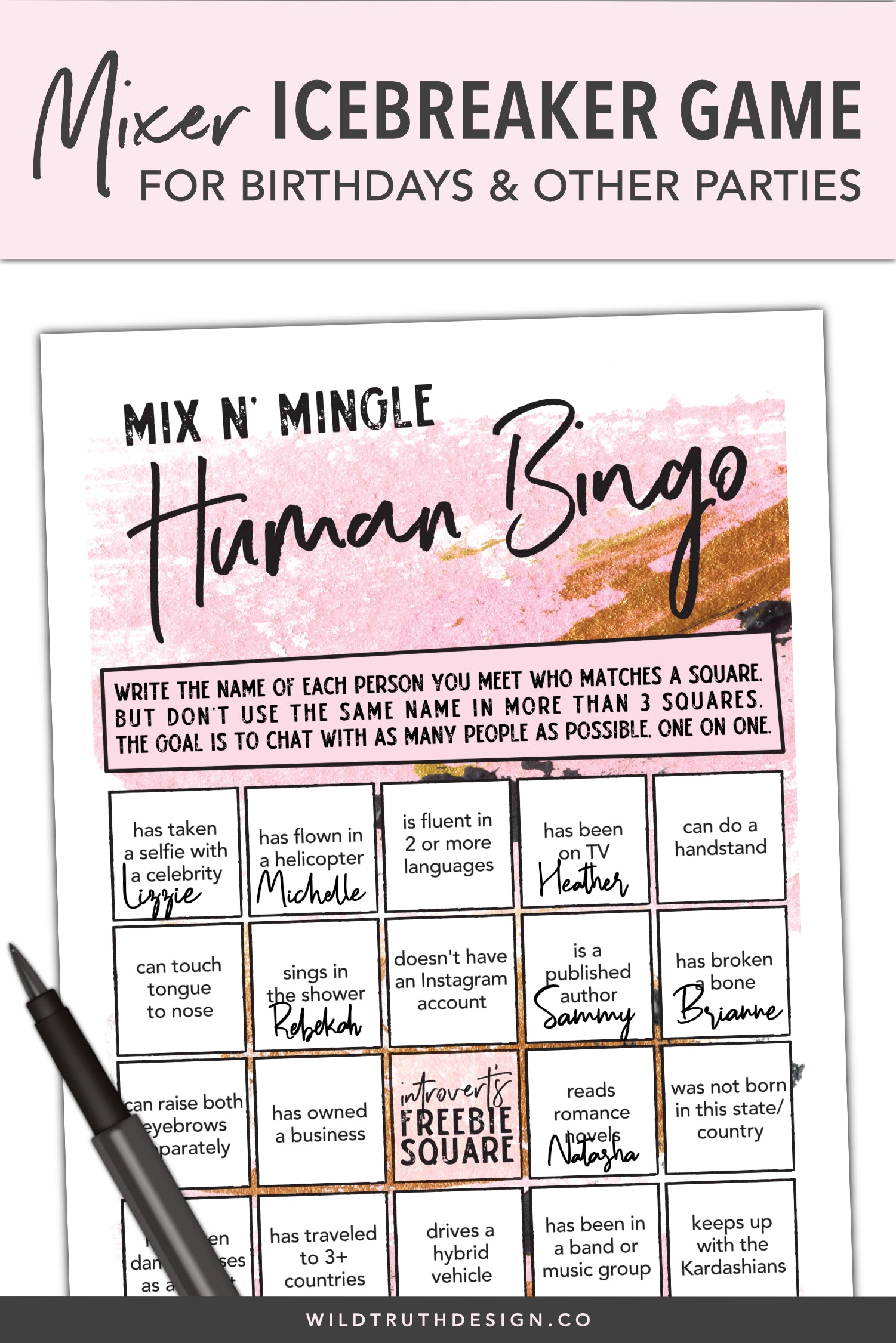 Human Bingo Icebreaker Game Adults Birthday