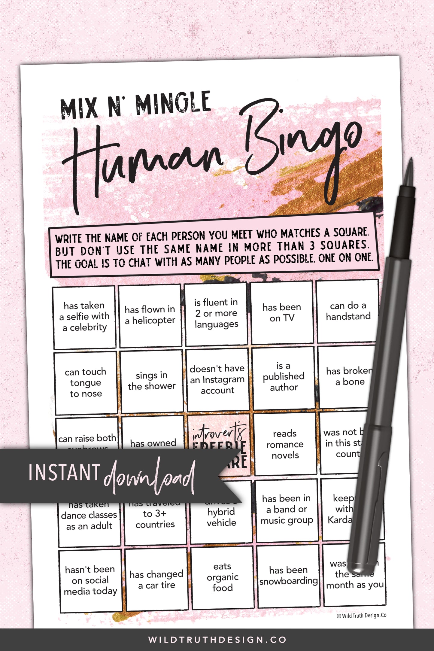 Icebreaker Bingo For Women Adults Birthday Party
