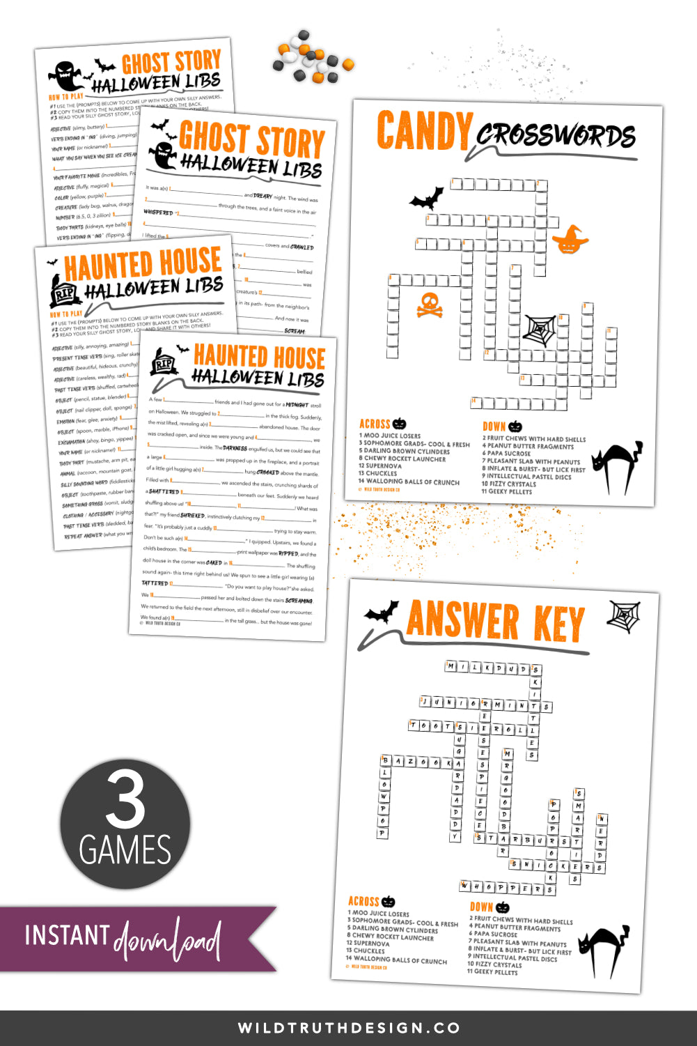 halloween classroom activities - mad libs, crosswords