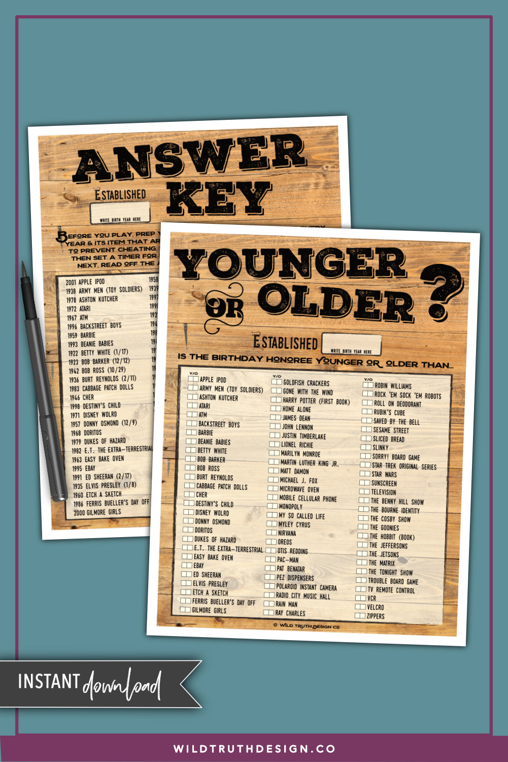 Printable Birthday Party Game For Adults Teens - Younger Older