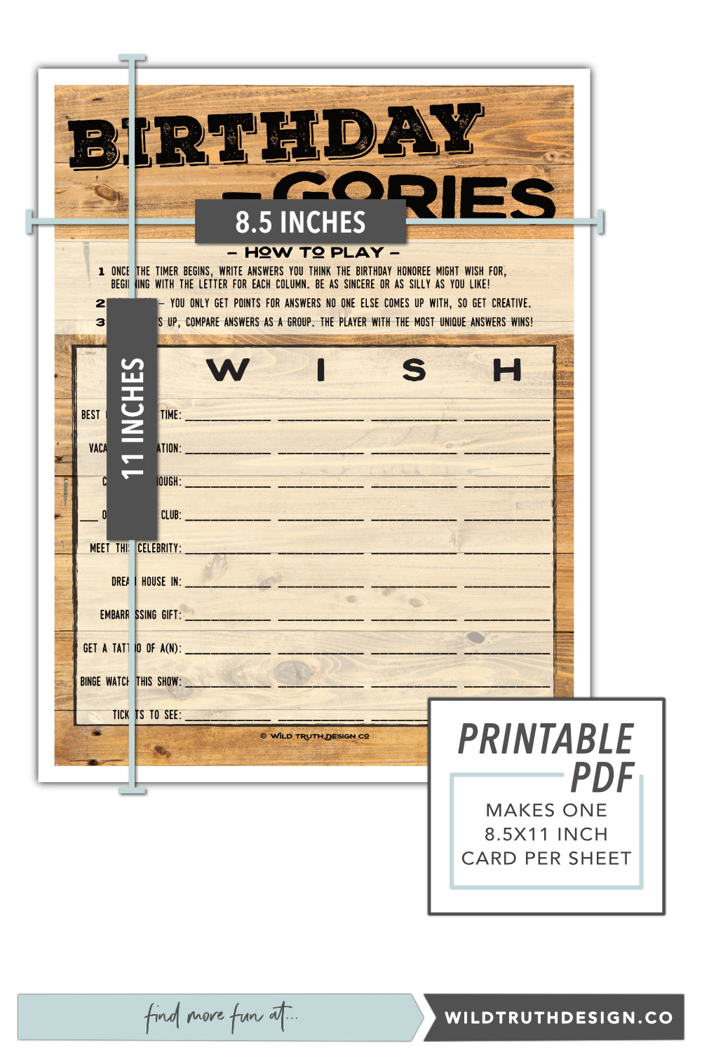 Birthday Scattergories Game For Adults - Gender Neutral