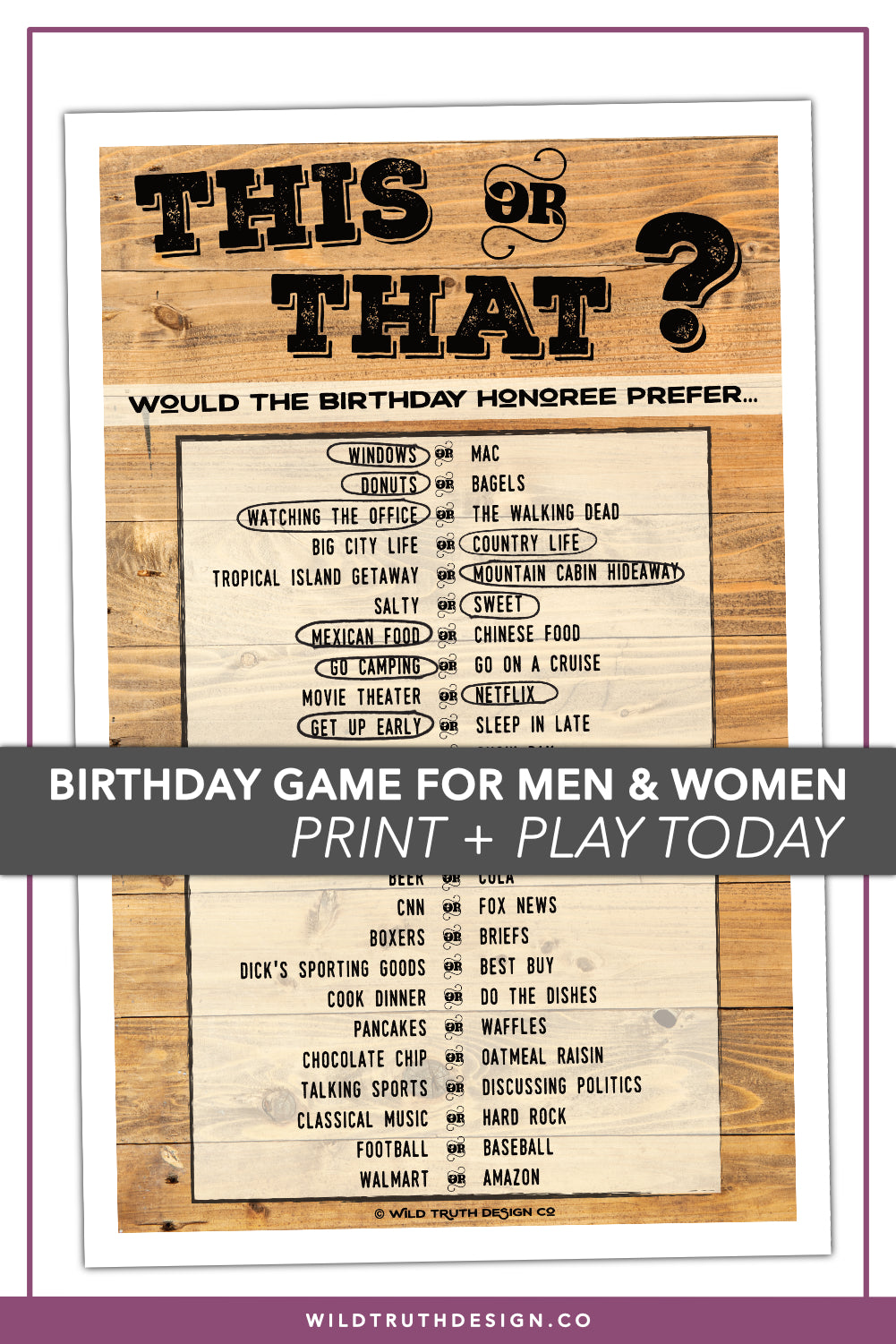This or That? Gender Neutral Birthday Game For Adults