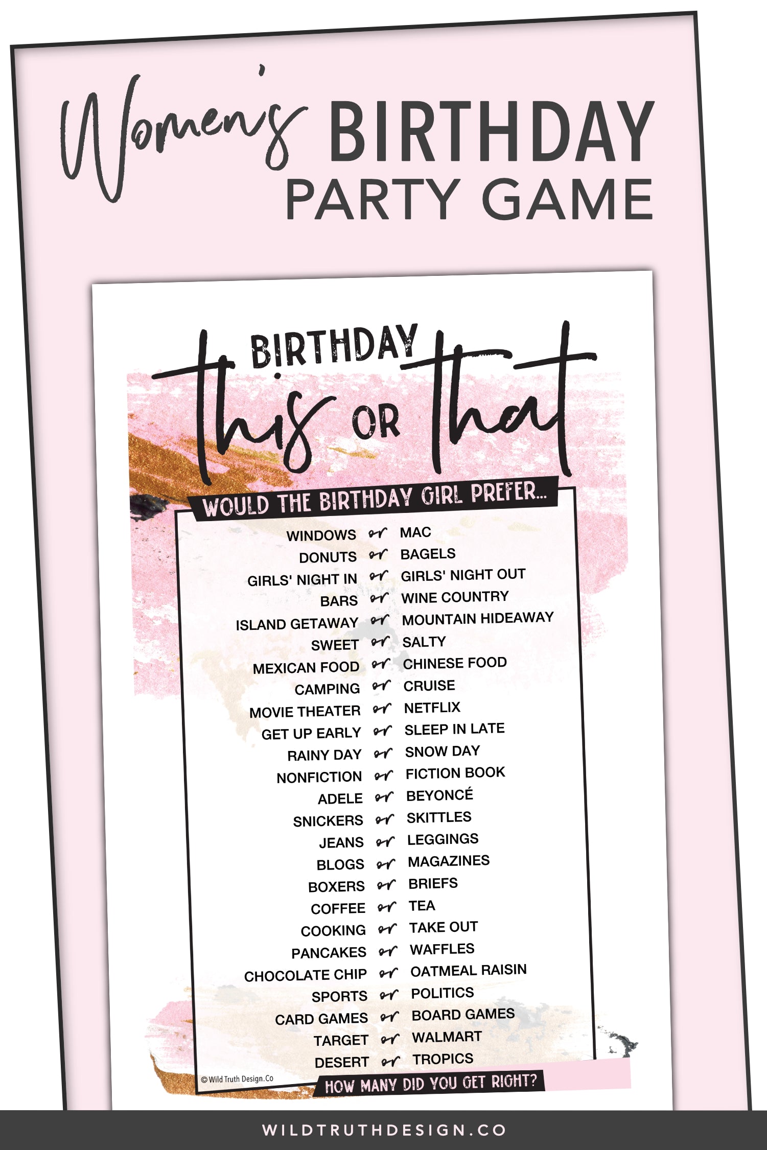 This Or That Womens Birthday Party Game