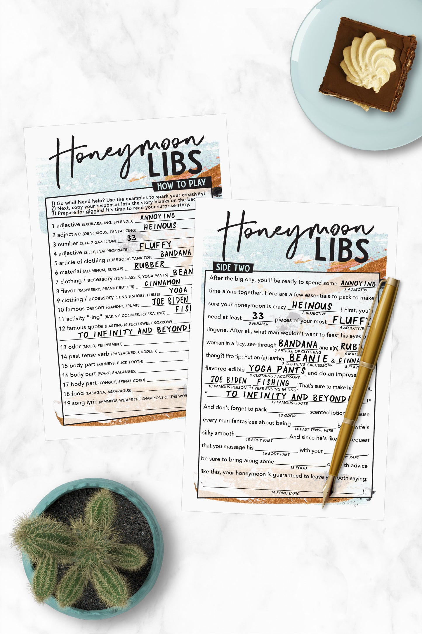 Honeymoon Wed Lib, Double Sided Wedding Mad Lib - Bachelorette Madlib, Bridal Shower Mad Lib, Printable Party Game, Lingerie Shower Game, Rehearsal Dinner Game, Engagement Party Game