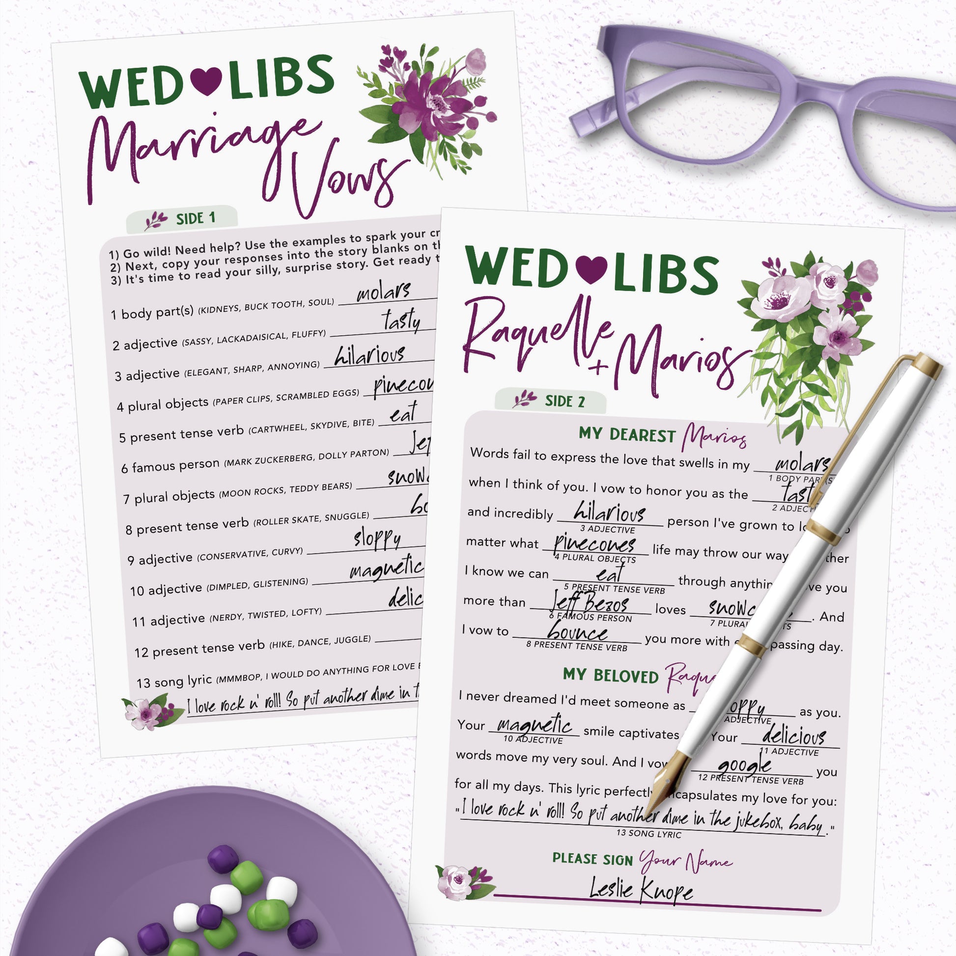 Personalized Wed Libs - Printed Cards - Marriage Vows Madlib Game - Wedding Guest Book - Floral Tropical Plants - Rehearsal Dinner - Engagement Party - Bridal Shower - Reception - Bachelorette - Couples Shower Mad Lib