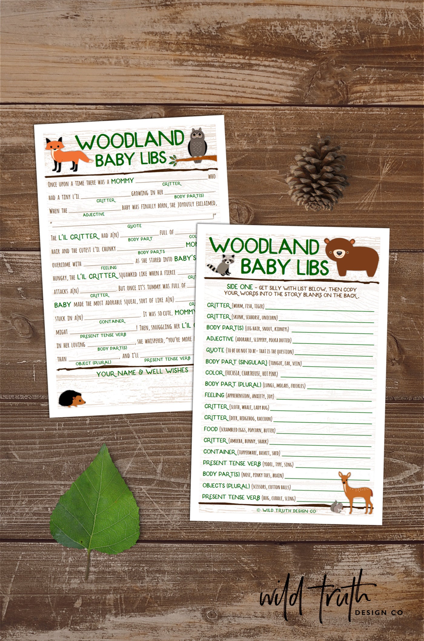 woodland creatures baby shower madlibs
