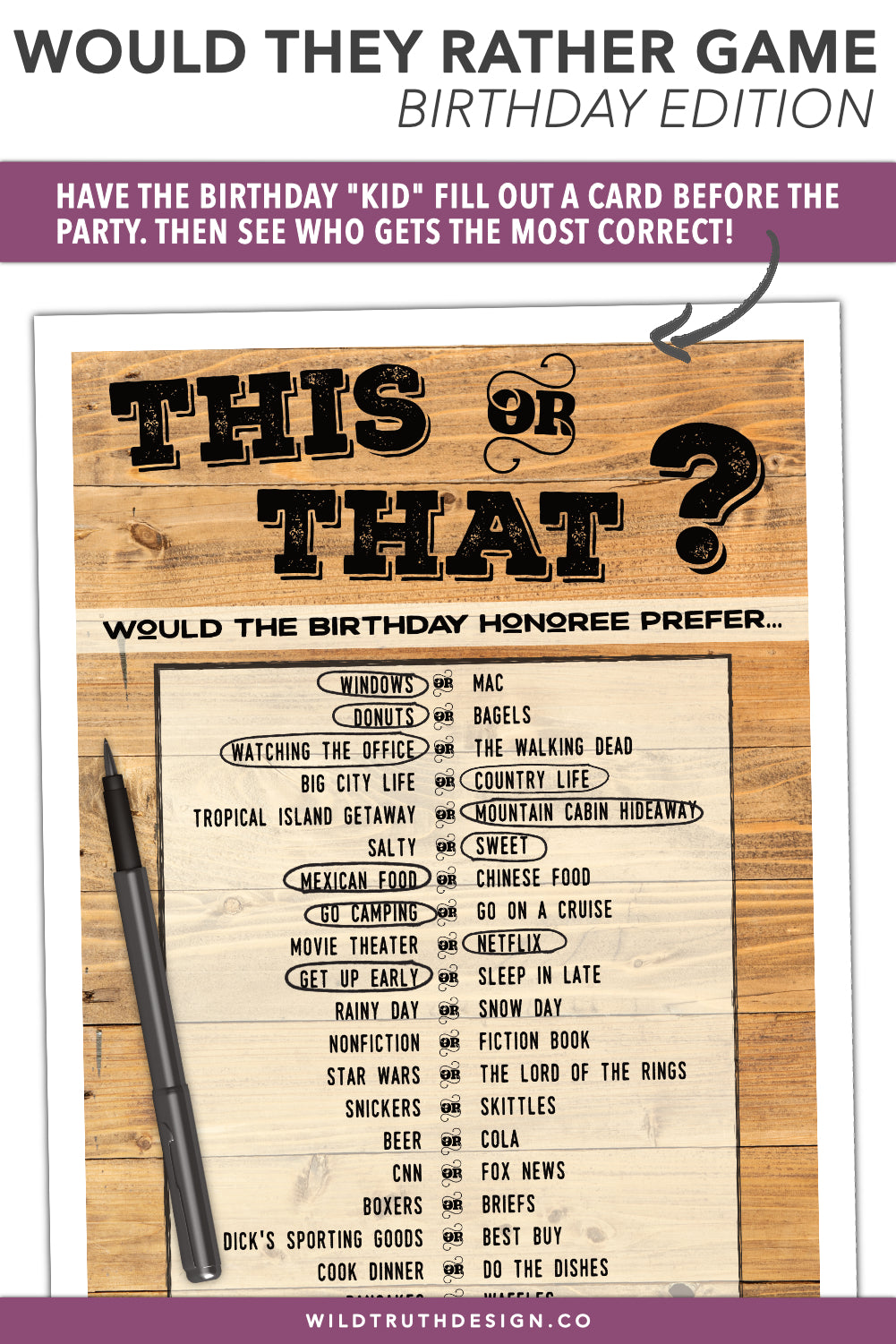 This or That? Gender Neutral Birthday Game For Adults