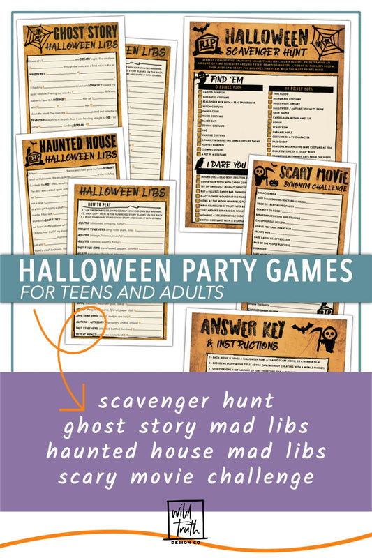 Halloween Games For Adults & Teens - Two Mad Libs, Scavenger Hunt, Movie Challenge