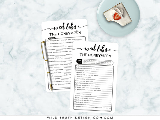 Funny Wedding Mad Libs Game - Honeymoon Story - Elegant