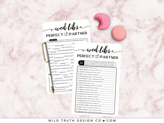 Funny Wedding Mad Libs Game - Perfect Partner Story - Elegant