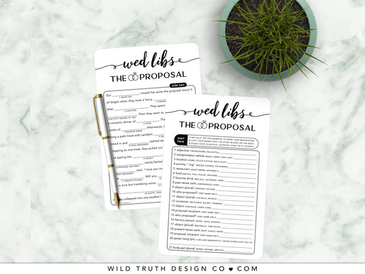 Funny Wedding Mad Libs Game - Proposal Story - Elegant