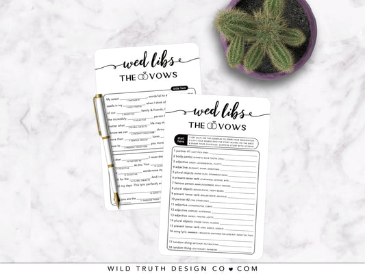 Funny Wedding Mad Libs Game - Marriage Vows Story - Elegant