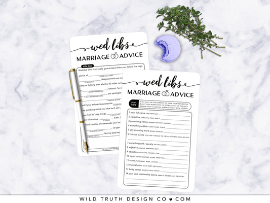 Fun Alternative Wedding Guest Book - Marriage Advice Mad Libs Game - Elegant