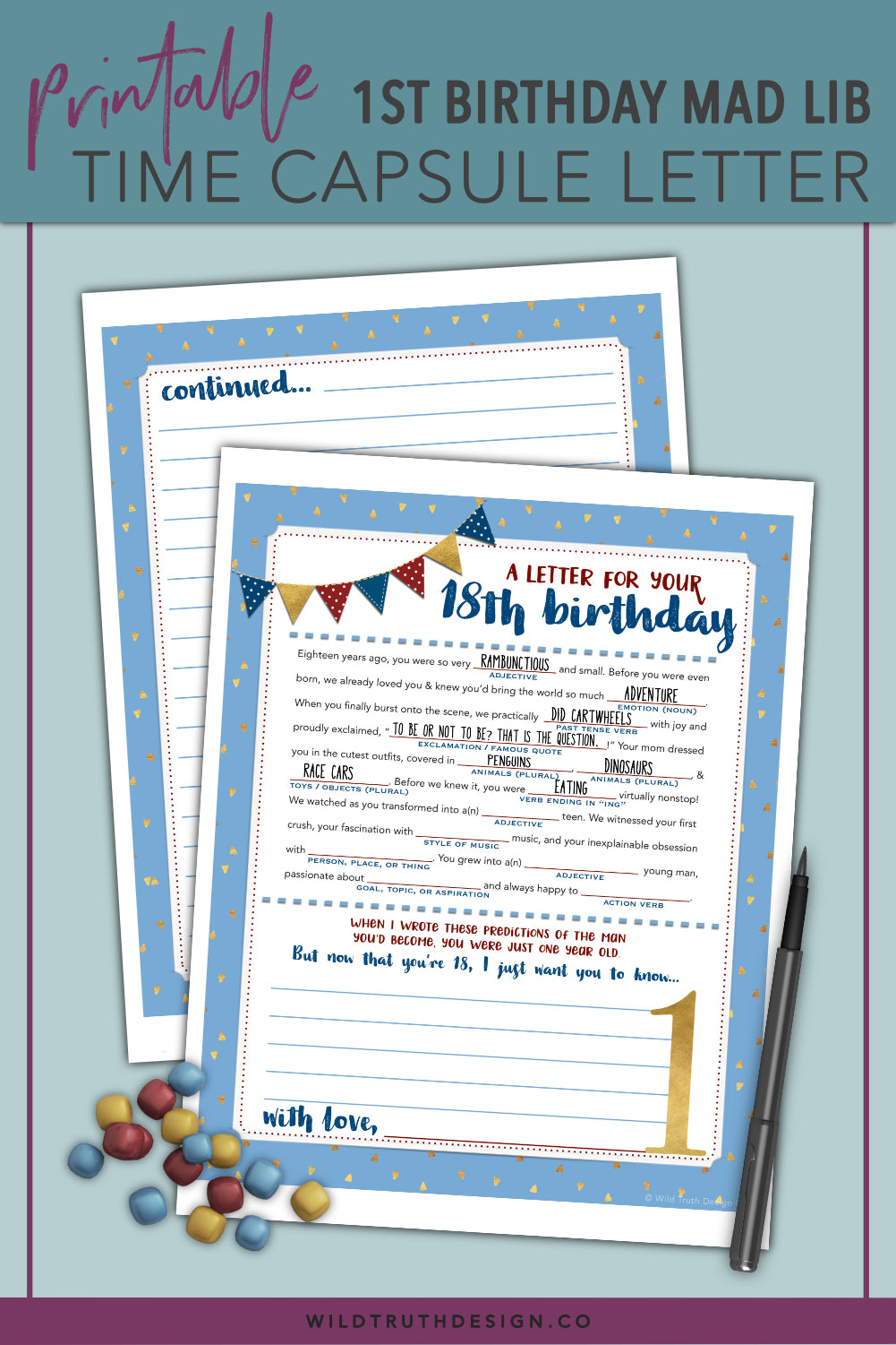 1st Birthday Time Capsule Boy Mad Lib Letter
