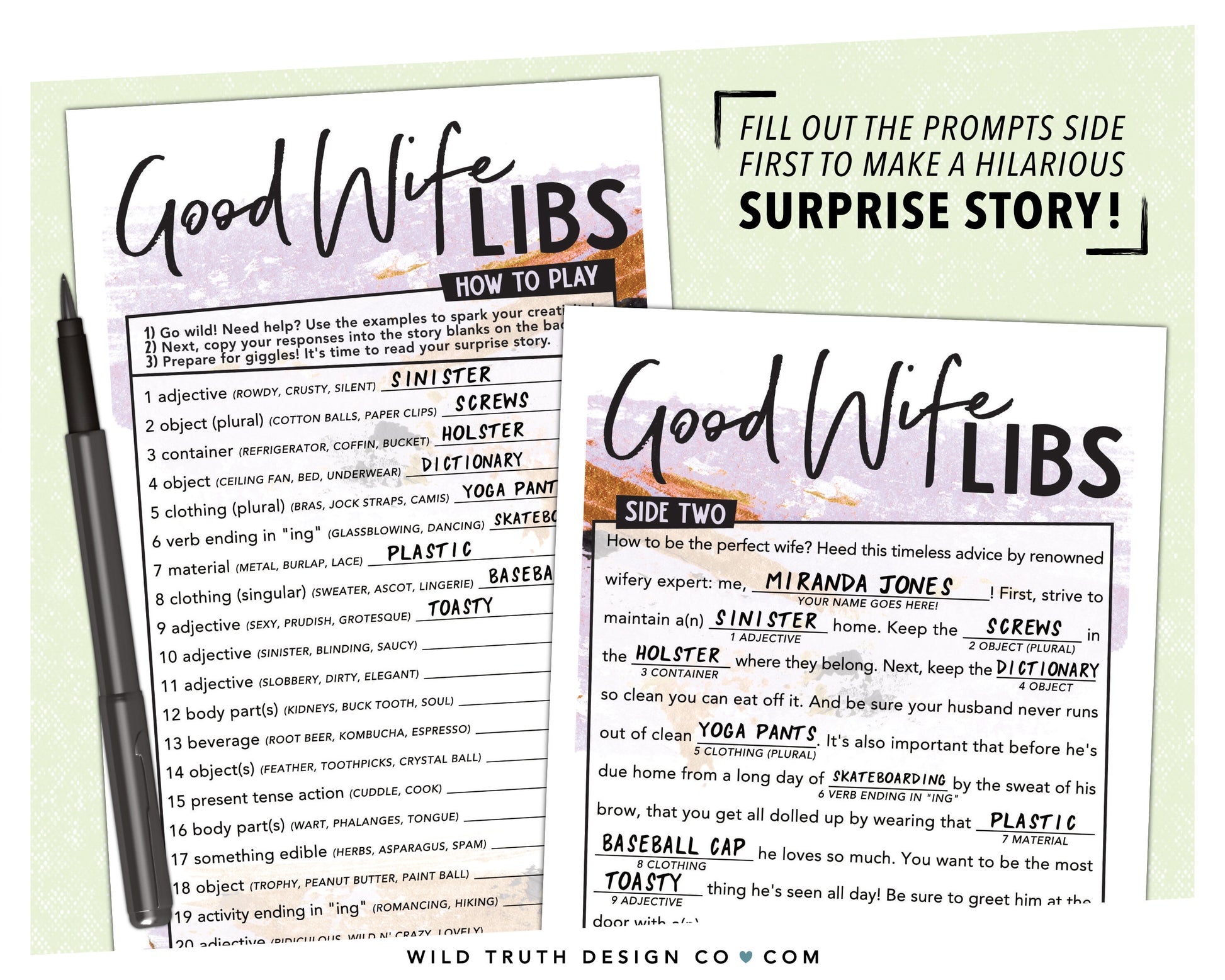 Good Wife Advice Madlib Game - Bachelorette Party, Bridal Shower, Lingerie  Party – Wild Truth Design Co
