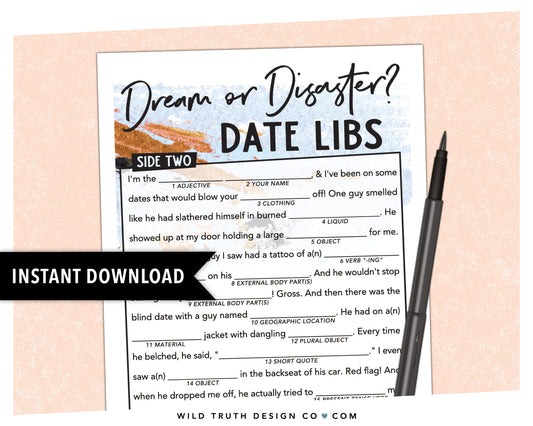 Wedding Mad Lib - Dream or Disaster Date Game