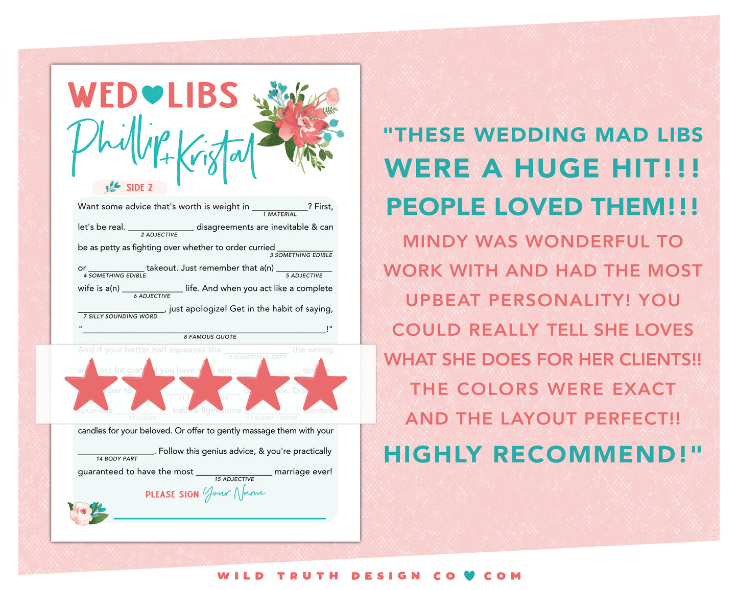 Personalized Wed Libs - Printed Cards - Marriage Advice Madlib Game - Wedding Guest Book - Floral Tropical Plants - Rehearsal Dinner - Engagement Party - Bridal Shower - Reception - Bachelorette - Couples Shower Mad Lib