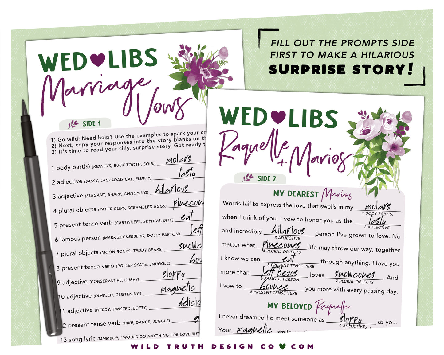 Personalized Wed Libs - Printed Cards - Marriage Vows Madlib Game - Wedding Guest Book - Floral Tropical Plants - Rehearsal Dinner - Engagement Party - Bridal Shower - Reception - Bachelorette - Couples Shower Mad Lib