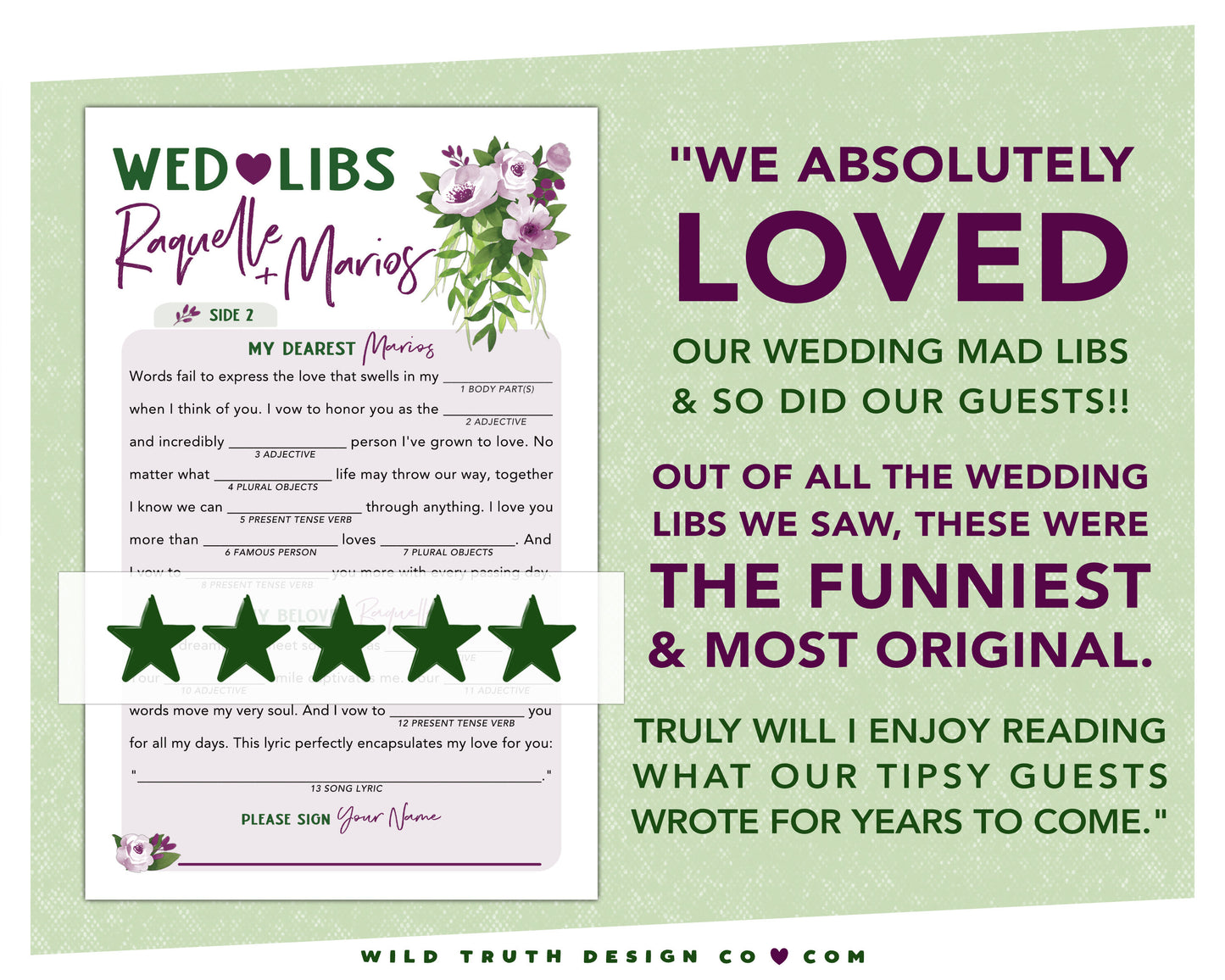 Personalized Wed Libs - Printed Cards - Marriage Vows Madlib Game - Wedding Guest Book - Floral Tropical Plants - Rehearsal Dinner - Engagement Party - Bridal Shower - Reception - Bachelorette - Couples Shower Mad Lib
