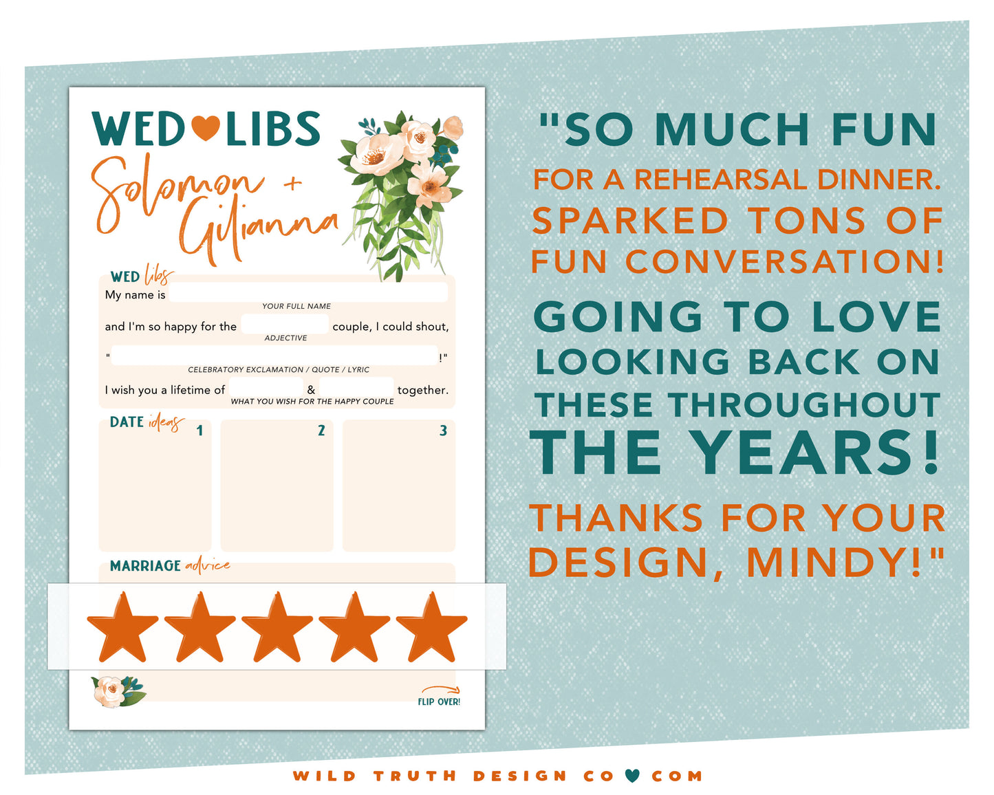 Personalized Wed Libs - Printed Cards - Well Wishes, Marriage Advice, Madlib Game - Wedding Guest Book - Floral Tropical Plants - Rehearsal Dinner - Engagement Party - Bridal Shower - Reception - Bachelorette - Couples Shower Mad Lib